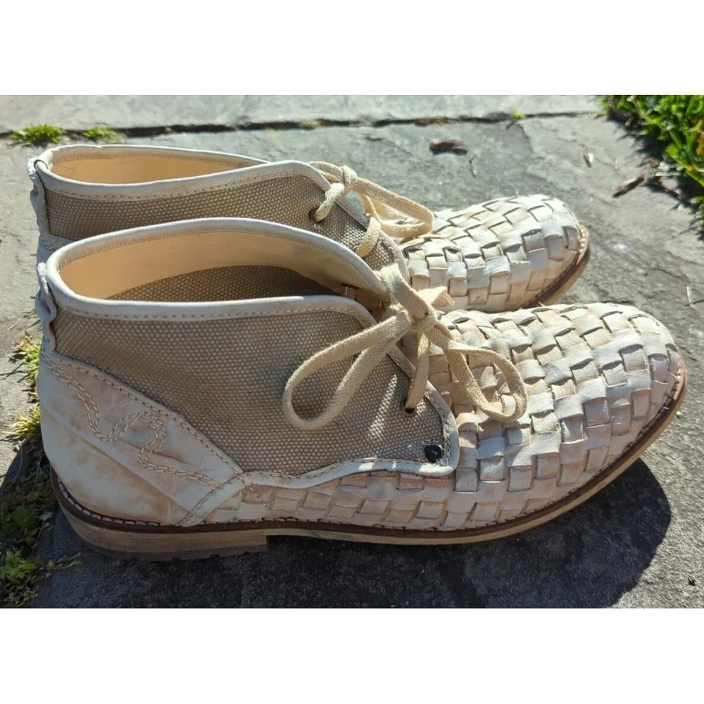 Men's Leather Canvas Feud Britannia Shoes Ankle Boots Size‎ 10 / 44 Ivory